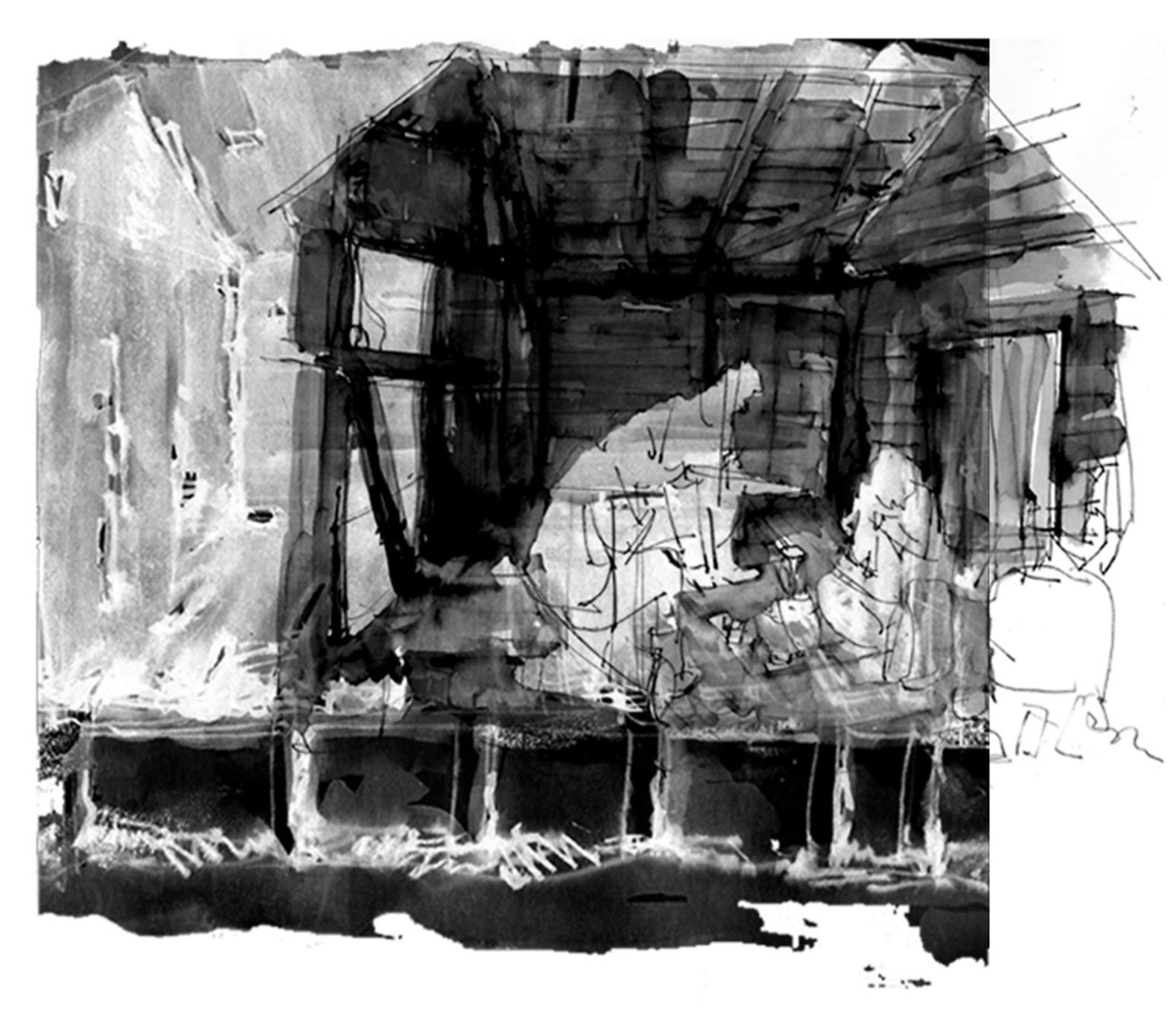 A night on the water, 2010. Ink on paper. Bergen, Norway.